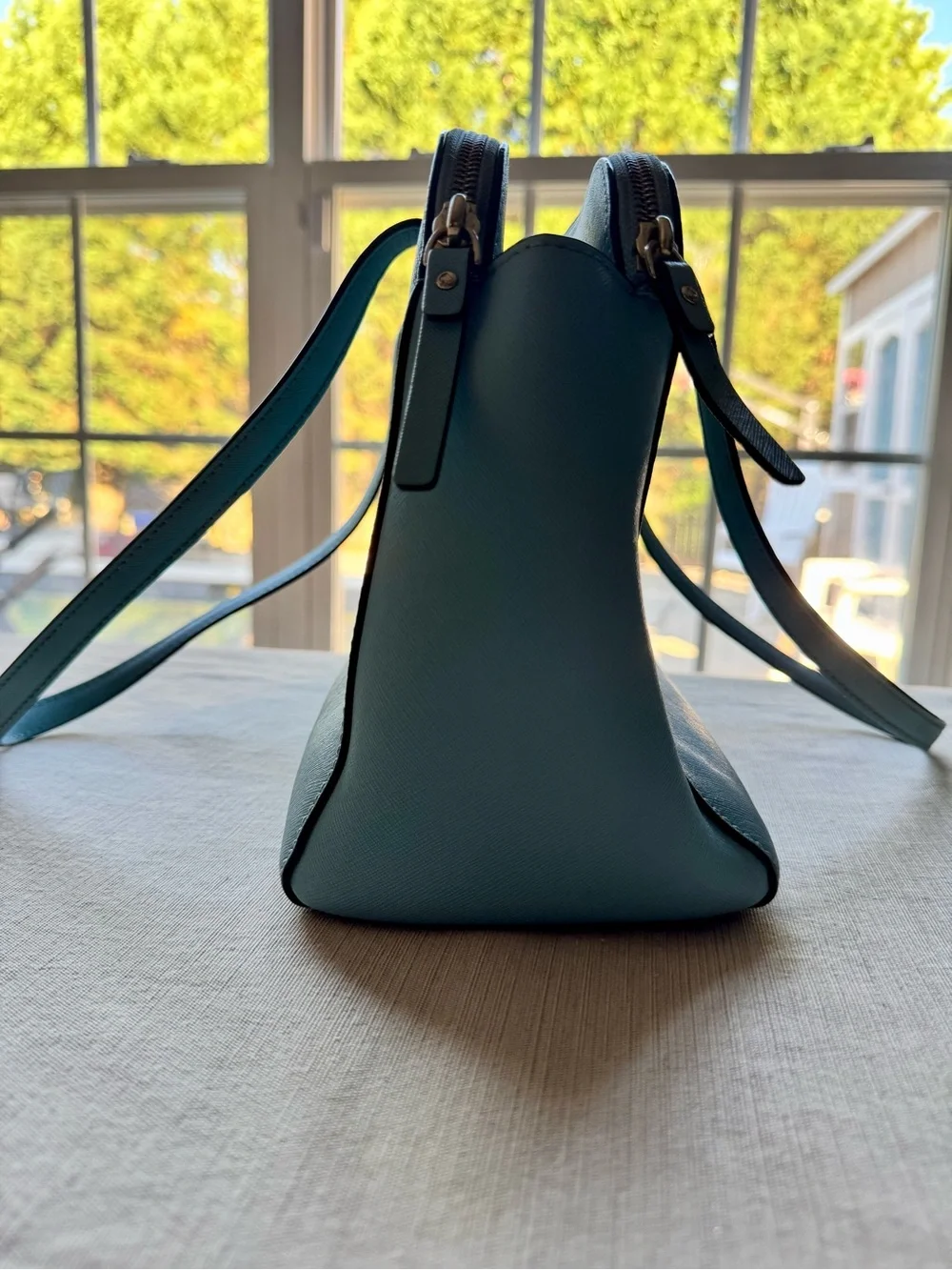 Kate Spade Newbury Lane Miles Tote Grace Blue Saffiano Leather Shoulder Bag